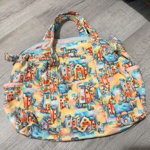 Vintage Colorful Pastel Quilted Coastal Print Tote Bag